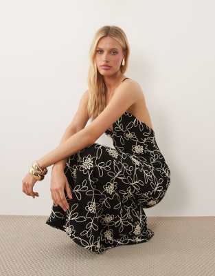 Asos Design Embroidered Floral Crochet Maxi Dress With Cut Outs In Black