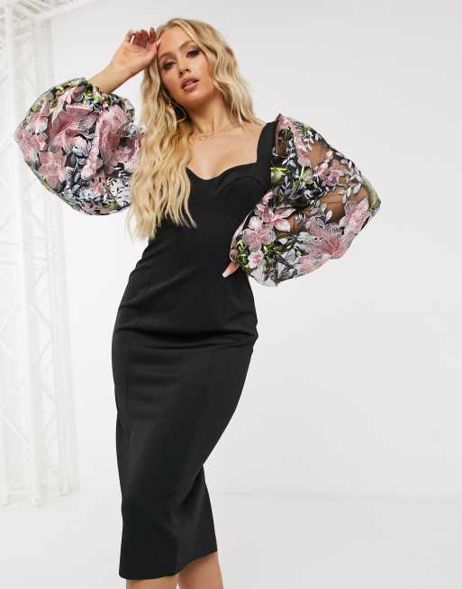 Floral mesh shop sleeve dress