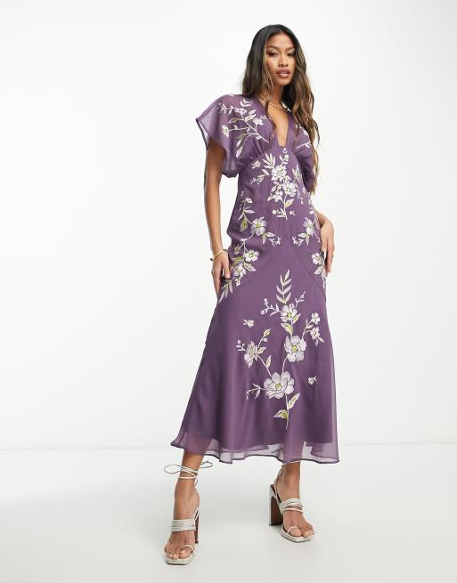 Floral midi store dress with sleeves