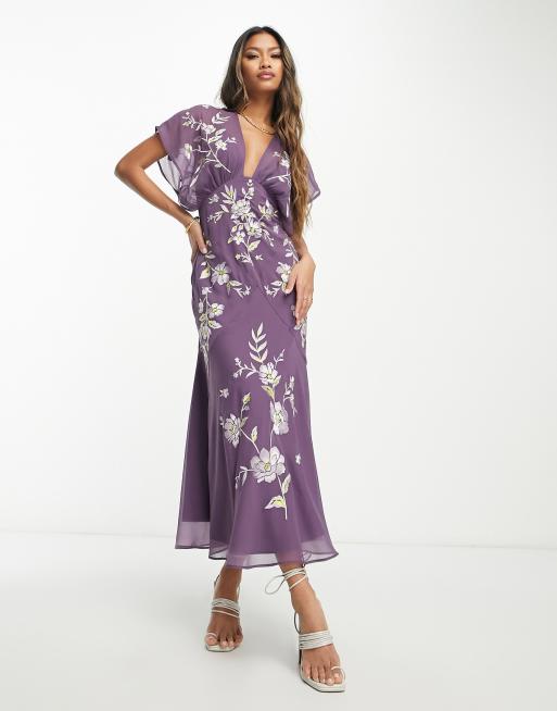 Asos design midi dress with pretty floral and outlet bird embroidery