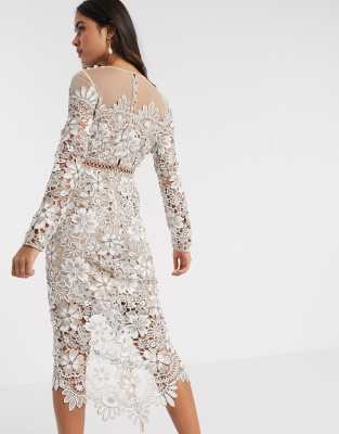 asos design embroidered mesh midi dress