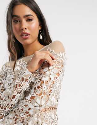 asos design embroidered mesh midi dress