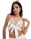 [ASOS DESIGN] ASOS DESIGN embroidered floral tie front cami in white (part of a set) 14 Floral