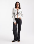 [ASOS DESIGN] ASOS DESIGN embroidered flower tie front cardigan in ecru-White S Ecru