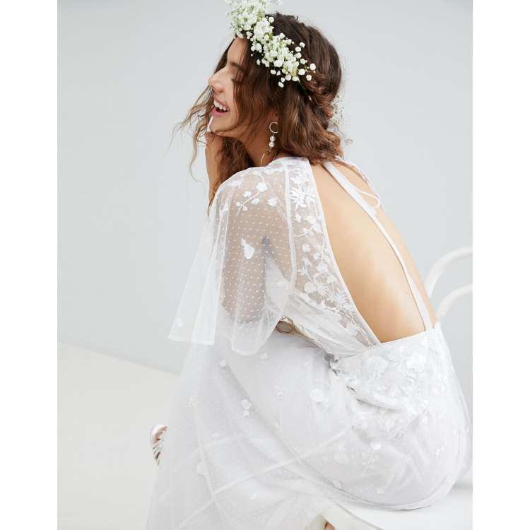 Asos edition wedding floral embroidered store dobby mesh flutter sleeve maxi dress