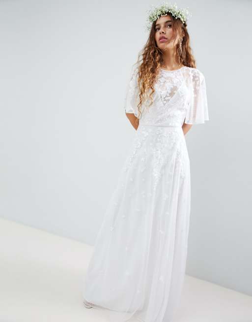 Asos edition curve flutter sleeve sequin maxi wedding outlet dress