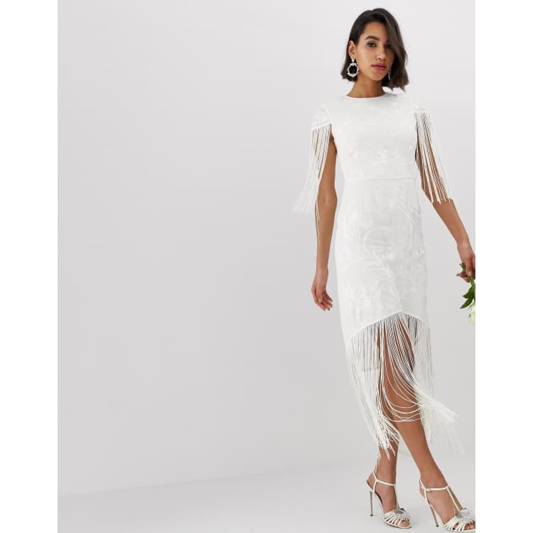 Asos white sale fringe dress