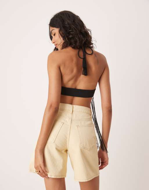 ASOS DESIGN embroidered fringed cami top in black