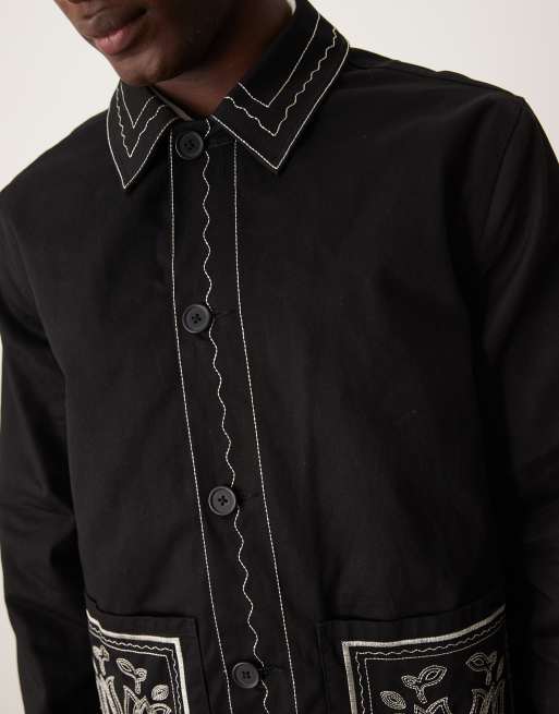 ASOS DESIGN embroidered harrington jacket in black ASOS