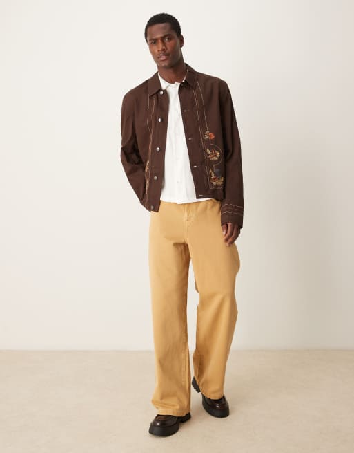 ASOS DESIGN embroidered harrington jacket in brown