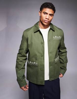ASOS DESIGN ASOS DESIGN embroidered harrington jacket in khaki-Green
