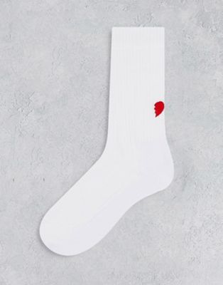 ASOS DESIGN embroidered heal heart sports sock in white