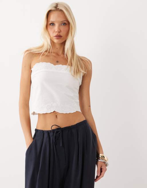 ASOS DESIGN embroidered hem bandeau top in white (part of a set), 2 of 4