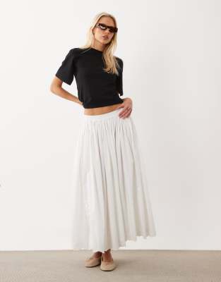 Asos Design Embroidered Hem Midi Skirt In White