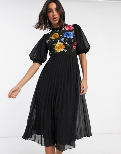 Asos black outlet embroidered dress