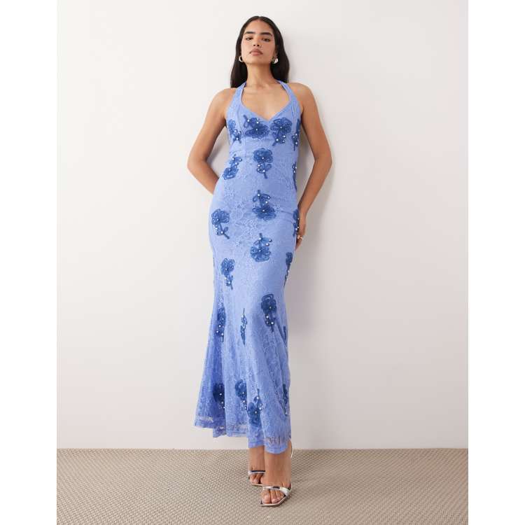 asos embroidered lace dress ASOS Design - Embroidered Lace Halterneck Maxi Dress - Women - Polyester/Nylon - 2 US