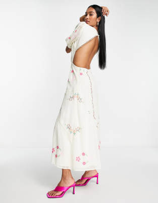 ASOS DESIGN embroidered lace insert cut out midi dress in white | ASOS