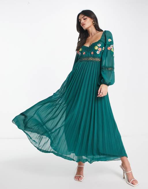 Asos design double layer midi embroidered dress with long sleeves sale