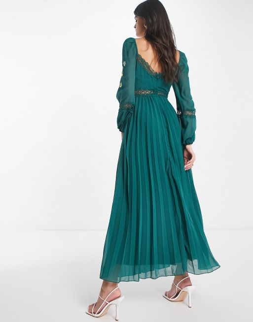 Green pleated hotsell dress asos