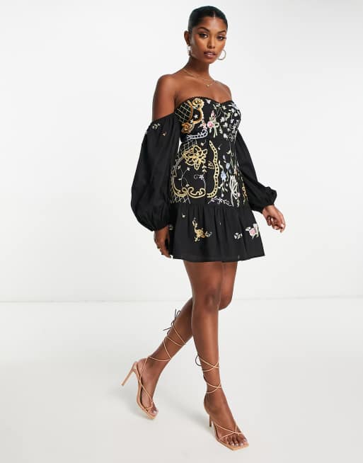 Embroidered lace mini on sale dress