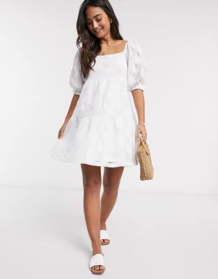 embroidered smock dress white