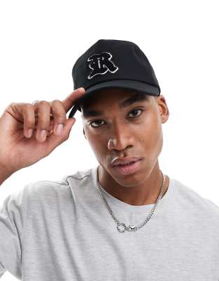 embroidered letterman cap in black