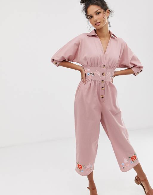 Asos store embroidered jumpsuit