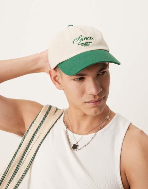 ASOS DESIGN embroidered logo cap in ecru and green - view 1