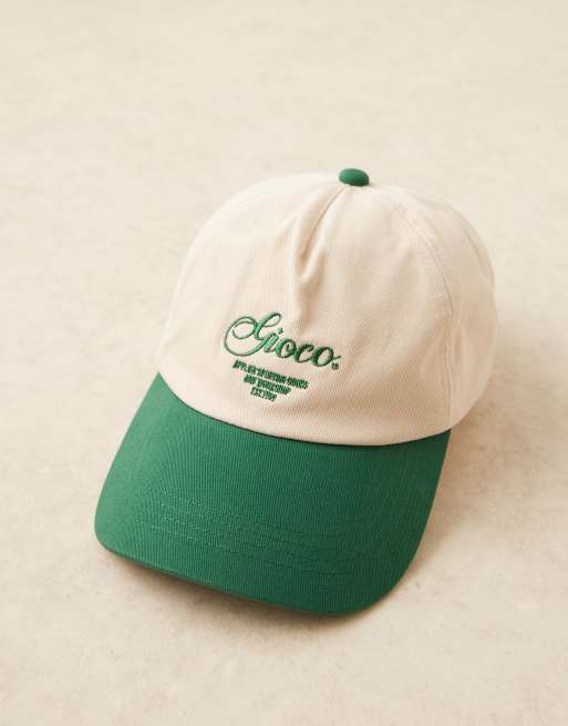 ASOS DESIGN embroidered logo cap in ecru and green | ASOS