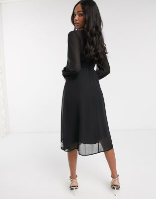 black dress midi long sleeve