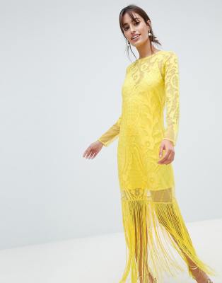 asos yellow fringe dress