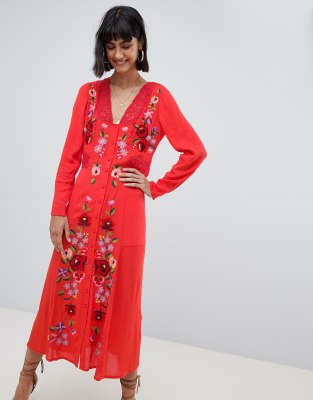 red embroidered maxi dress