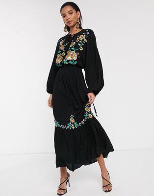 embroidered black maxi dress