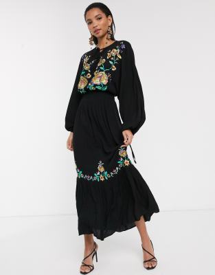 asos black embroidered dress