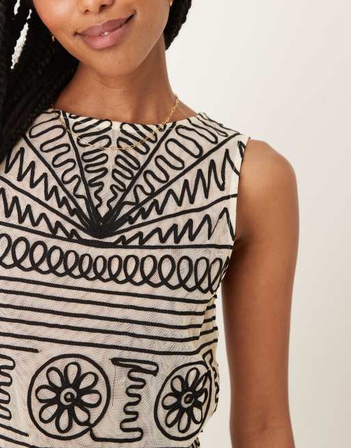 ASOS DESIGN embroidered mesh fringed top in black and white (part of a set), 4 of 4