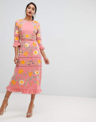 asos embroidered midi dress