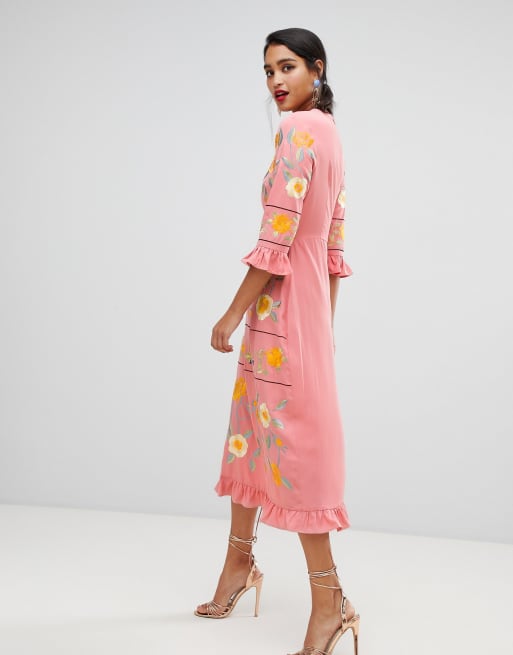 Asos design store embroidered midi dress