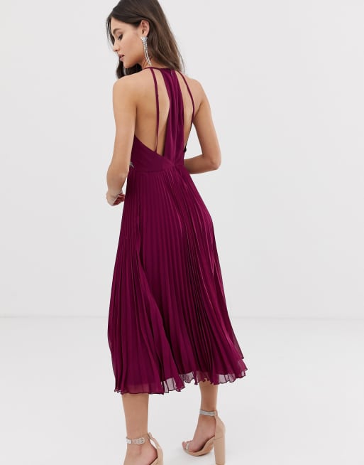 Asos design halter outlet pleated waisted midi dress