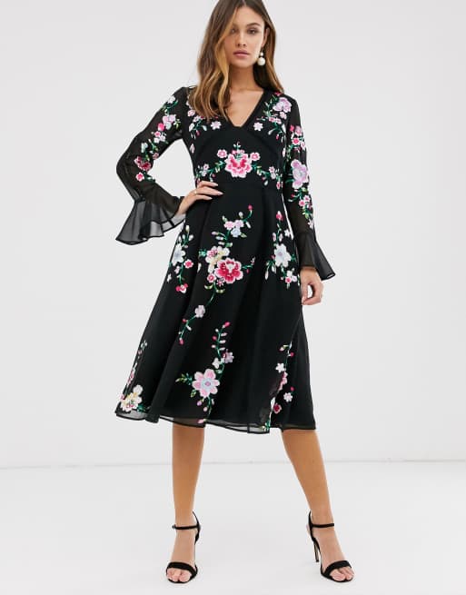 Asos black dress with flowers hotsell