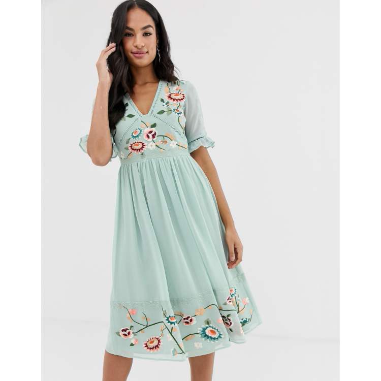 Asos green embroidered outlet dress