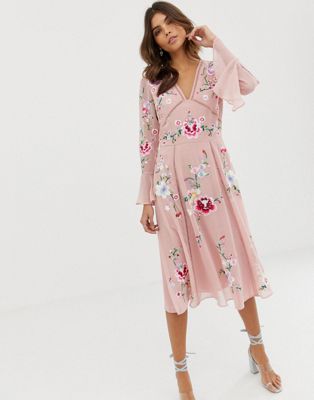 ASOS DESIGN embroidered midi dress with 