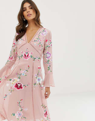 asos pink embroidered dress