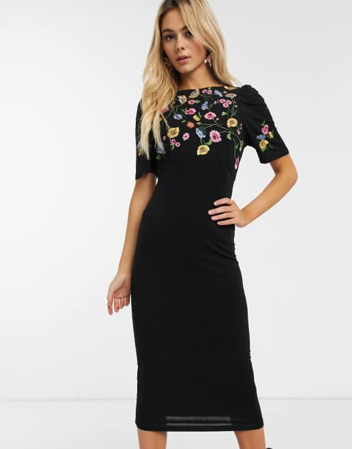 Asos design embroidered midi hot sale dress