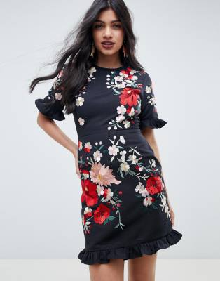 asos embroidered mini dress