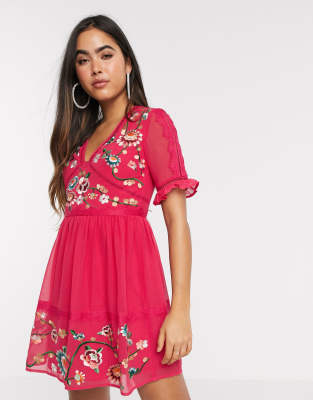 pink embroidered dress