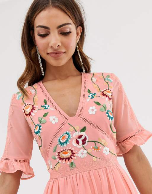 Asos embroidered mini clearance dress