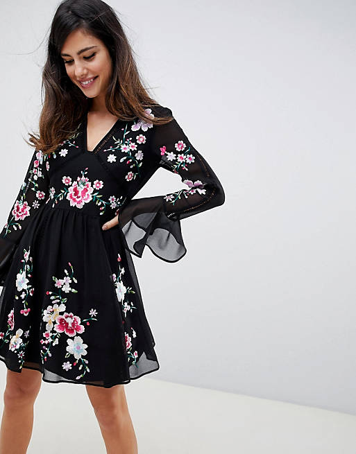ASOS DESIGN embroidered mini dress with lace trims