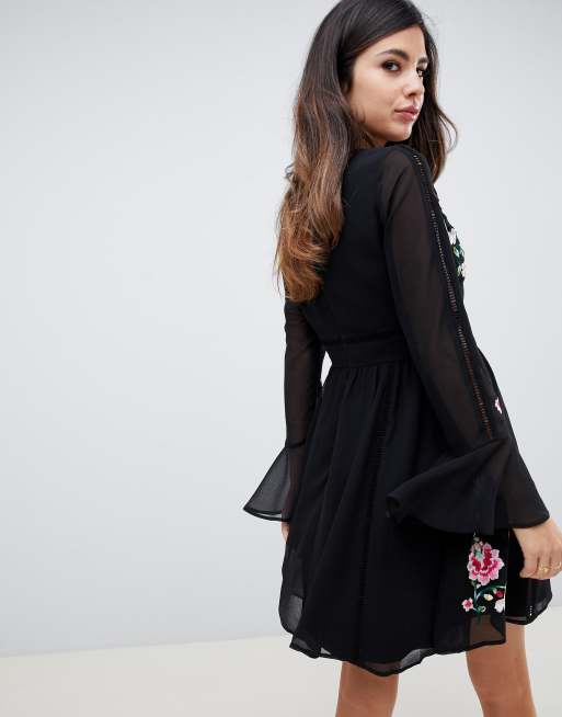 ASOS DESIGN embroidered mini dress with lace trims