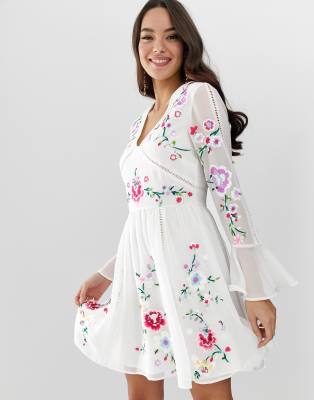 Asos white embroidered clearance dress