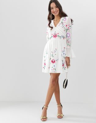 asos embroidered mini dress